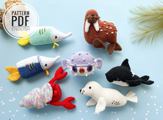 Crochet Sea Animals: Dolphin, Fish, Octopus, Turtle, Blue Whale