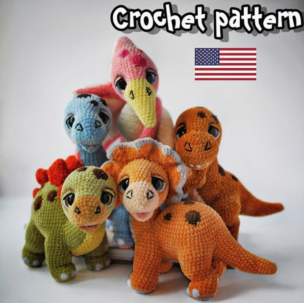 Set 5 in 1, dinosaur crochet pattern, crochet animal, crochet amigurumi, dinosaur toy - crochetpattern